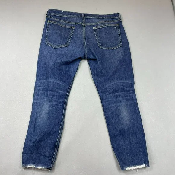 Rag & Bone Womens Distressed Dre Capri Jeans Size 33 Blue Raw Hem Deville Wash - Picture 2 of 14